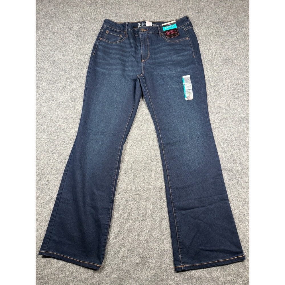 NWT No Boundaries Mid Rise Bootcut Jeans W 17 Blue Denim Stretch Dark Washed